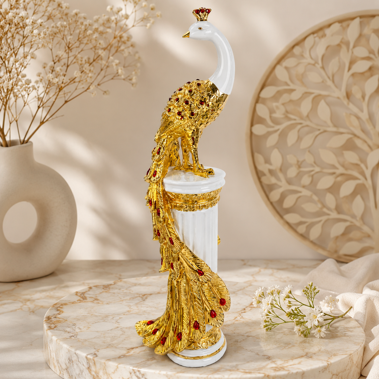 Golden Peacock Decorative Showpiece