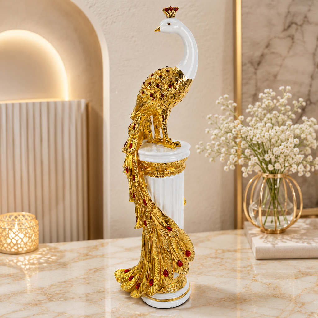 Golden Peacock Decorative Showpiece