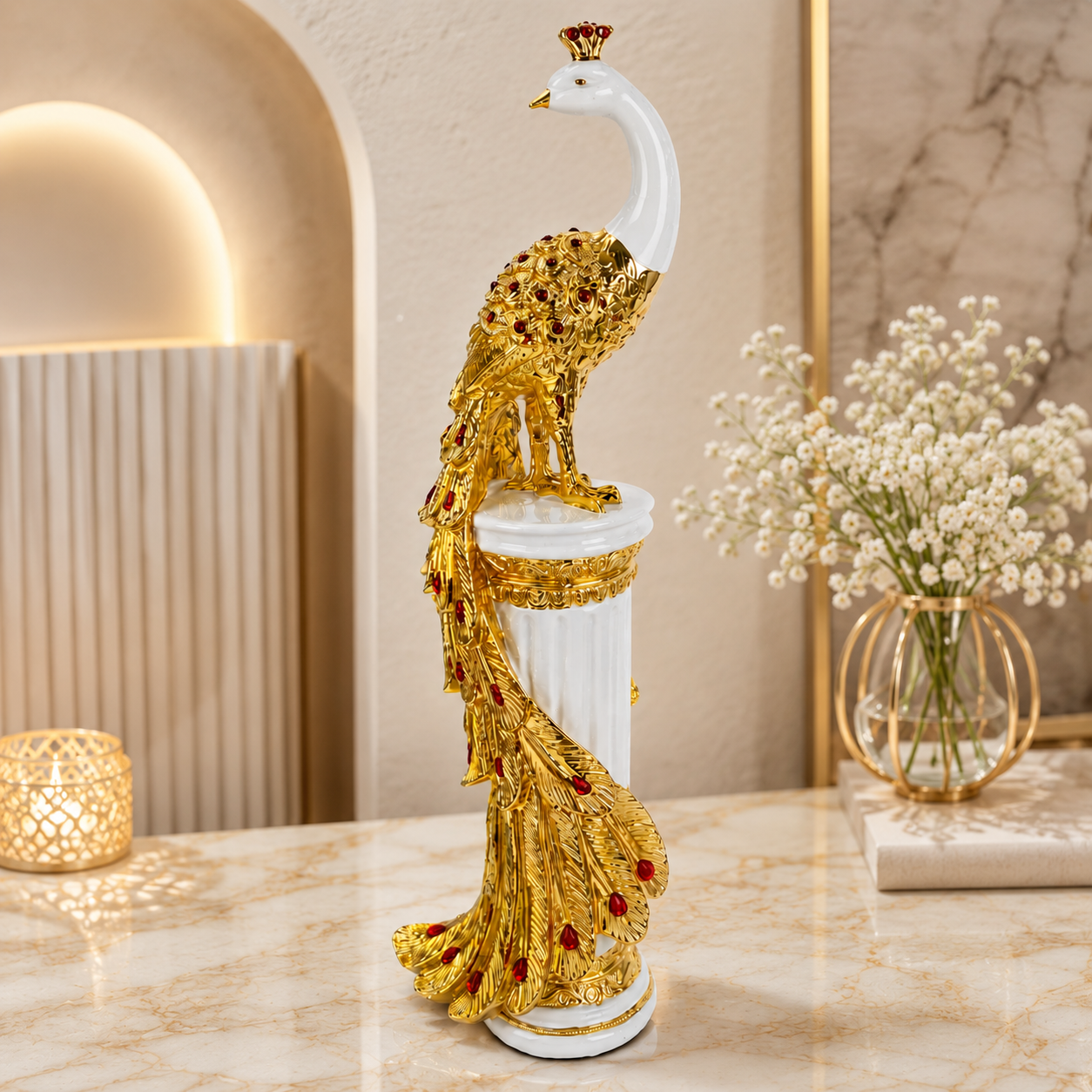 Golden Peacock Decorative Showpiece